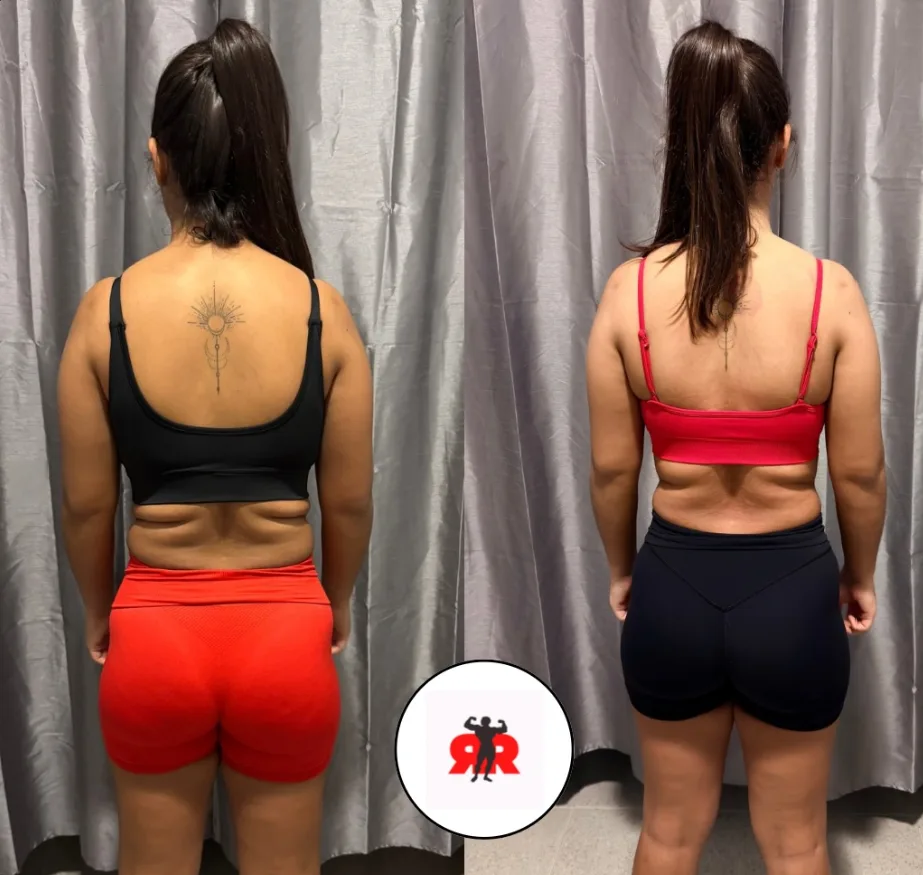 Cliente de costas, antes e depois