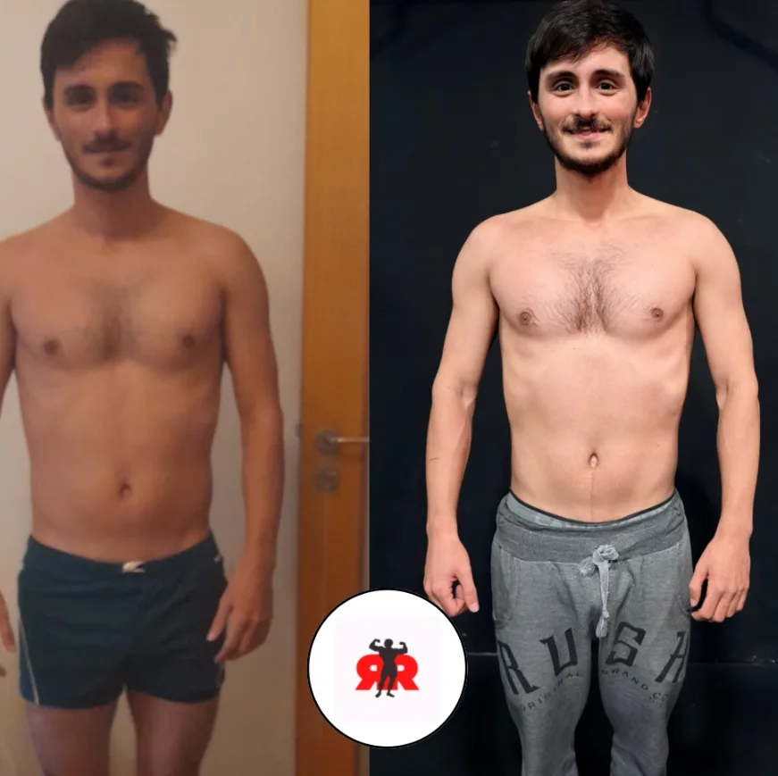 Cliente de frente, antes e depois